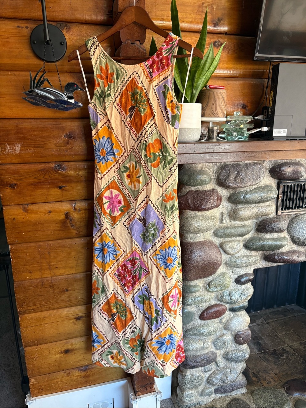 Paper Heart Brazil Postage Stamp Floral Linen Blend Maxi Dress L